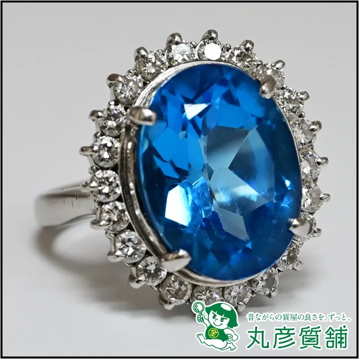 宝石・ジュエリー 指輪 Pt900 ブルートパーズ 11.2ct ダイヤモンド 1.0 