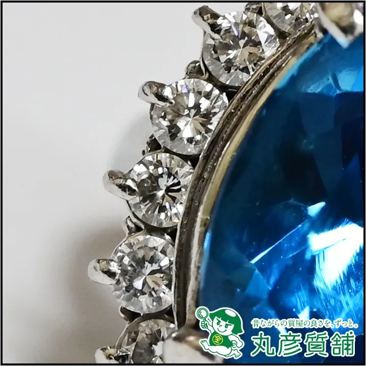 宝石・ジュエリー 指輪 Pt900 ブルートパーズ 11.2ct ダイヤモンド 1.0 