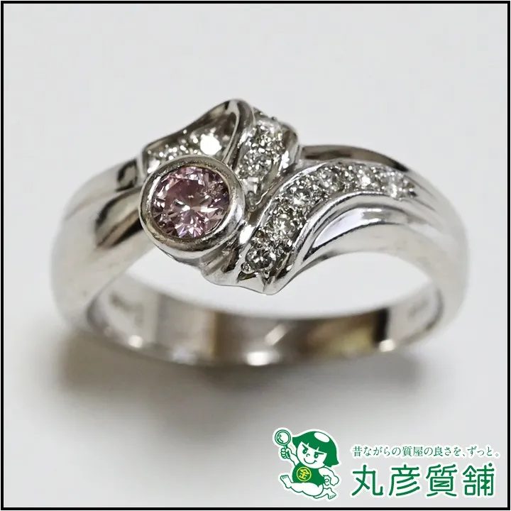 宝石・ジュエリー　指輪　Pt900　天然ピンクダイヤ0.21　ダイヤ0.13　7.0g