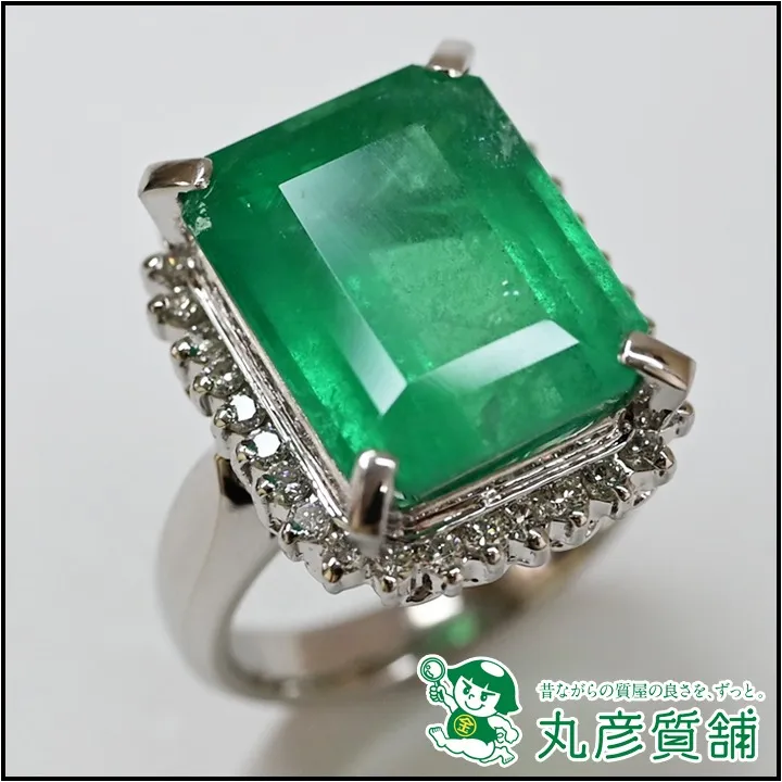 宝石・ジュエリー　指輪　Pt900　エメラルド10.1ct　ダイヤモンド0.4ct　11.0g