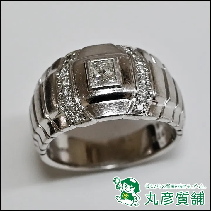 宝石・ジュエリー　指輪　Pt900　角ダイヤ0.3ct　D 0.2ct　13.4g