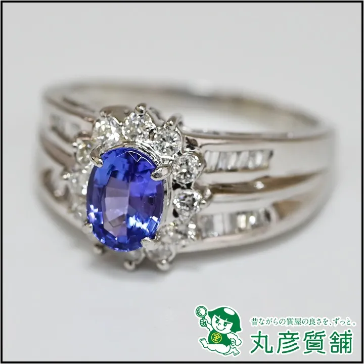 宝石・貴金属　指輪　750WG　タンザナイト約3.2ct　D0.72ct