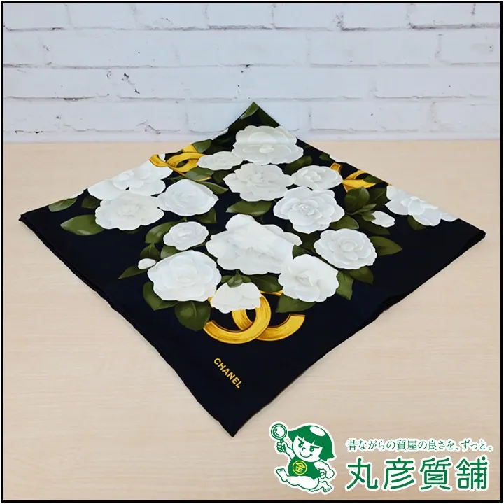 シャネル　スカーフ ストール　カメリア　シースルー　黒
