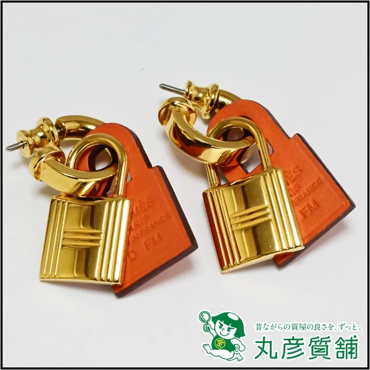 エルメス　オーケリー　ピアス　オレンジ　GP